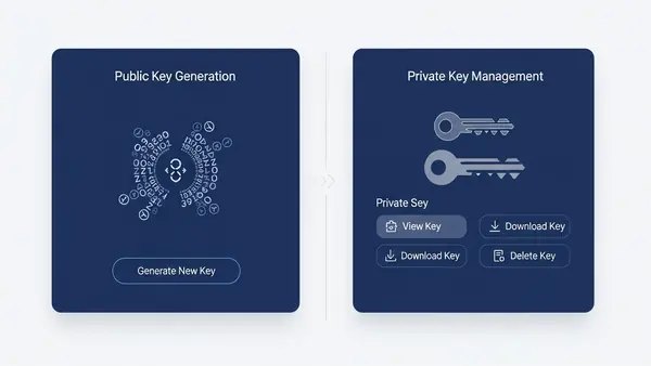 ProtonMail encryption key management interface showing public and private key generation