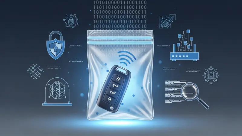 car key fob inside faraday bag with signal blocking demonstration