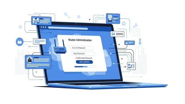 router admin login page showing password change interface on laptop screen