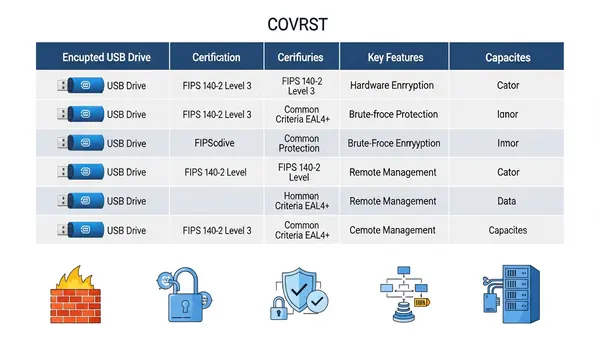comparison chart showing encrypted USB drives with security certifications and key features