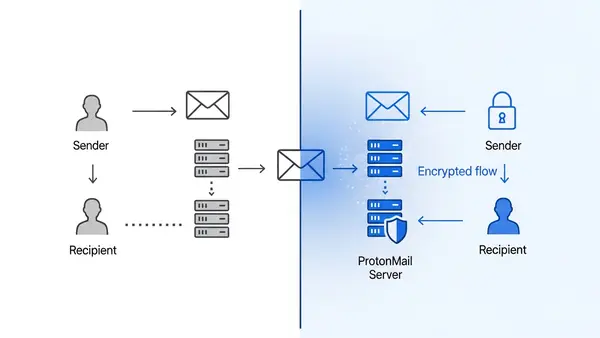 diagram showing end-to-end encryption flow from sender to recipient with ProtonMail