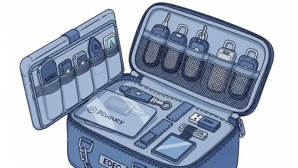 EDEC faraday bag interior showing multiple key fobs and organizational pockets