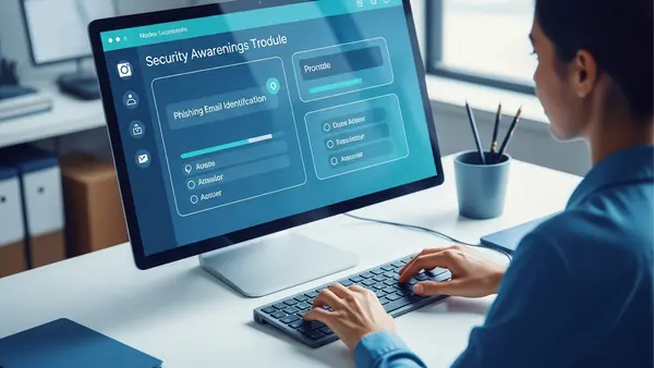 employee completing security awareness training module on computer screen
