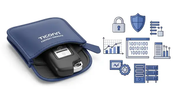 Ticonn faraday pouch with single key fob showing compact size