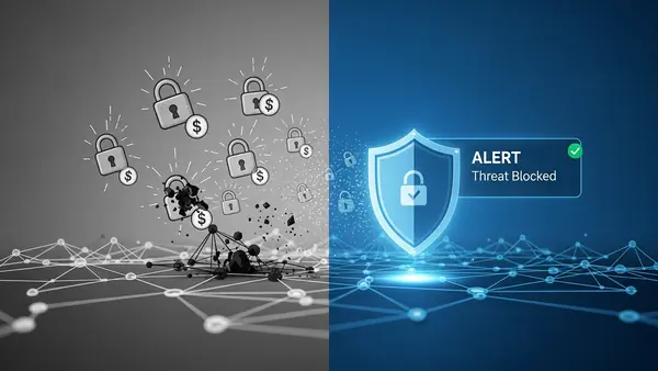 ransomware attack being blocked by endpoint protection software with alert notification