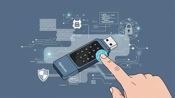 Apricorn Aegis Secure Key 3NXC encrypted USB drive showing onboard PIN keypad authentication