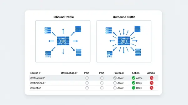 firewall rules configuration screen showing inbound and outbound traffic settings