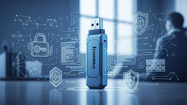 Kingston IronKey Vault Privacy 80 FIPS 140-3 certified encrypted USB drive in professional business setting