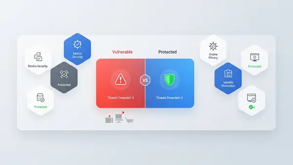 norton 360 dashboard interface showing clean modern design with protection status and feature tiles