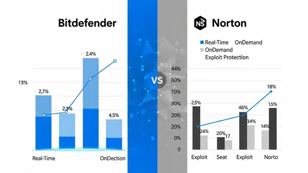 malware detection test results showing side-by-side comparison charts of bitdefender and norton detection rates