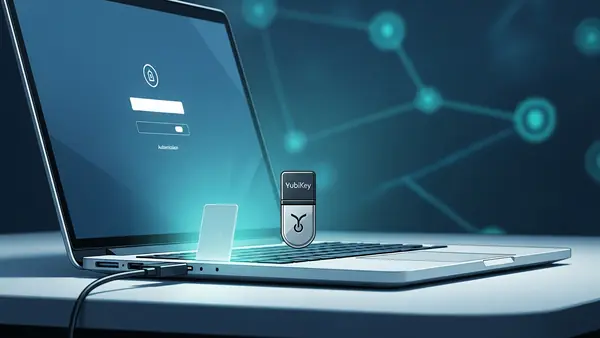 YubiKey hardware security key plugged into laptop during authentication