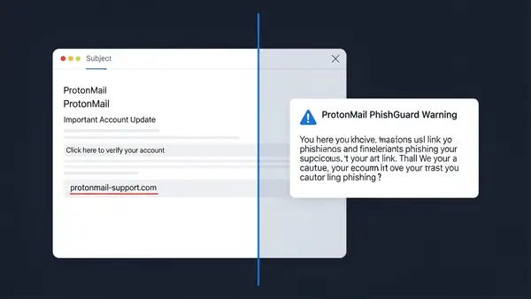 ProtonMail PhishGuard warning message displayed on email with suspicious link