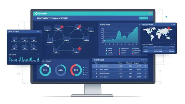 endpoint detection and response dashboard showing threat detection on multiple business computers